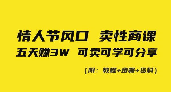 情人节风口！卖性商课，小白五天赚3W，可卖可学可分享！